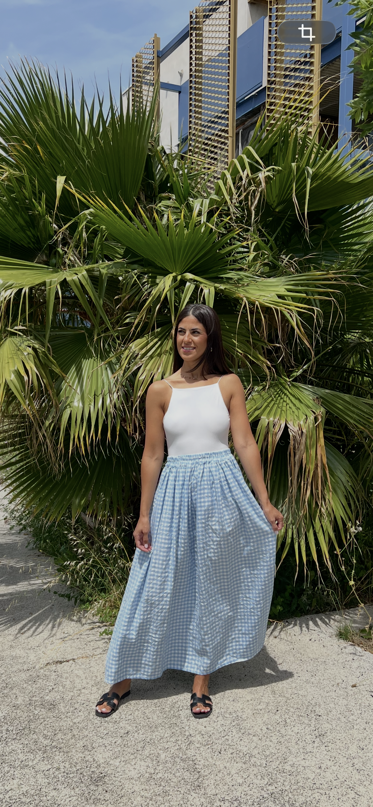 Jupe longue vichy bleu